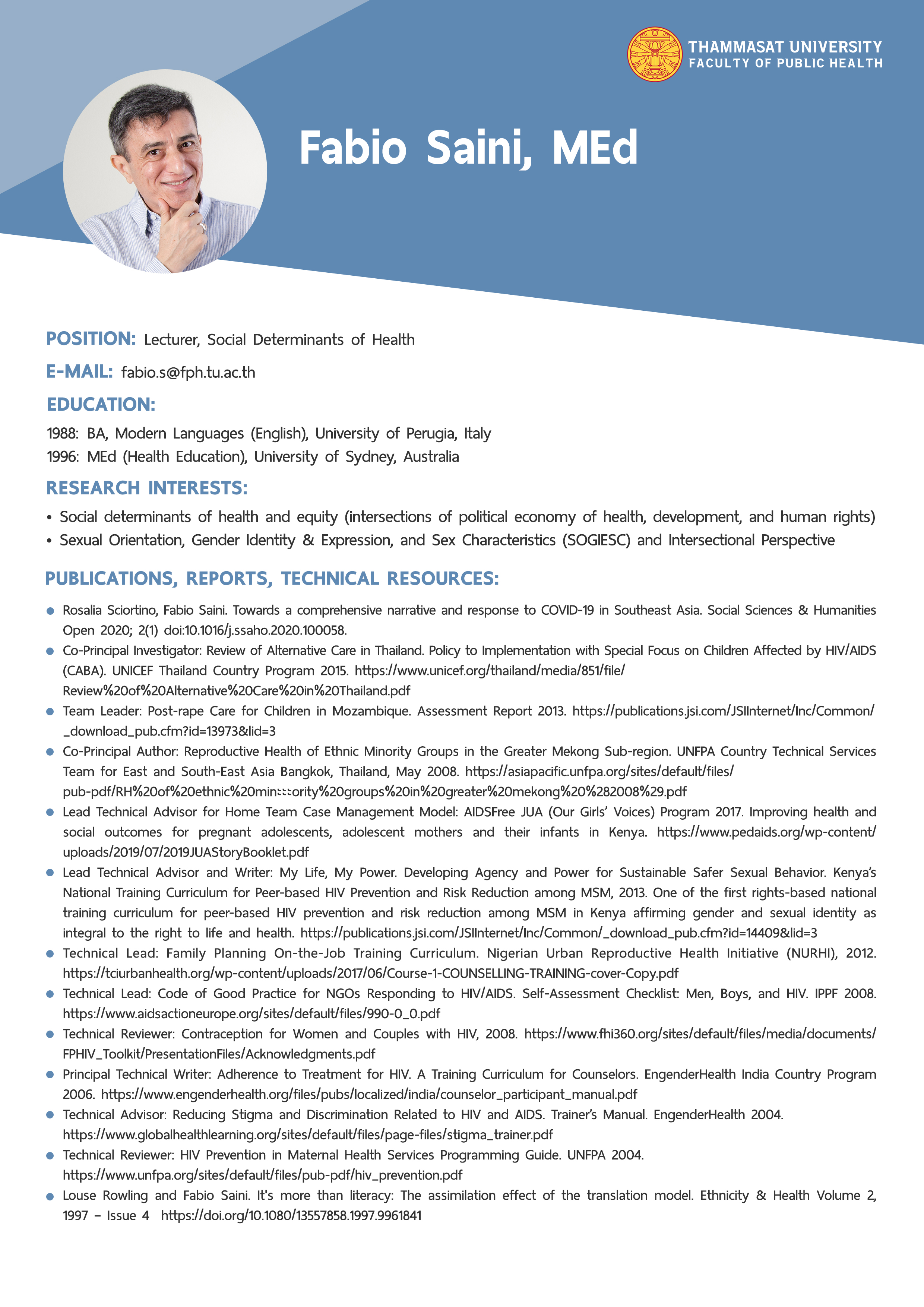CV: Faculty of Public Health